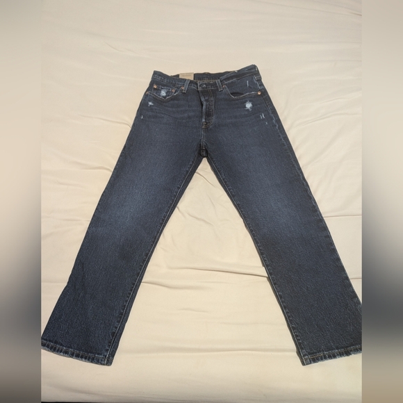 Levi's 501 Blue Ankle Cropped Jeans with Lived-In Look 29X26 - Picture 1 of 8